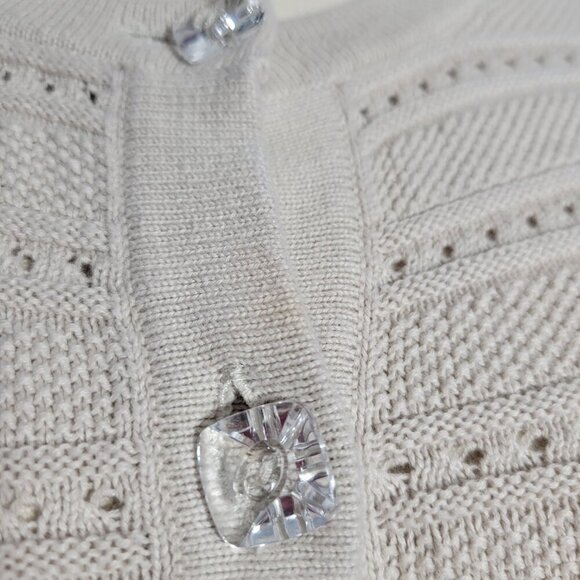 CJ Banks 1X Beige Crewneck Quarter Sleeve Clear Gem Button Up Knit Cardigan - Picture 5 of 12